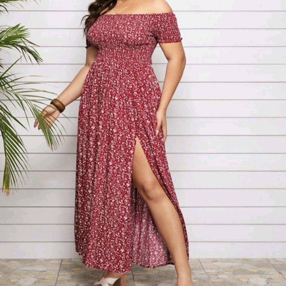 Plus Size Off Shoulder Floral  Summer Dress